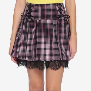 Plaid Tartan Lace Trim Pleated Skirt Punk Costume